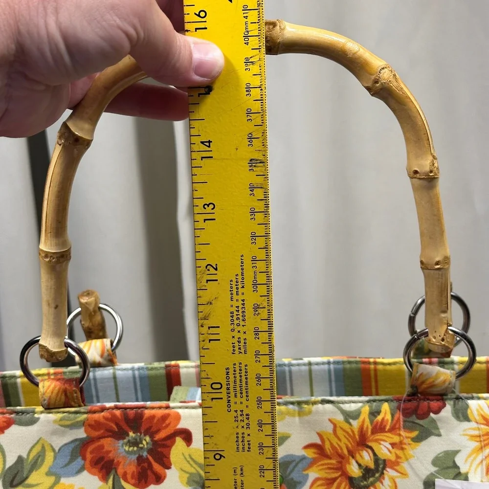 Longaberger Tote Bag Womens Large Yellow Floral Bamboo Handle New Tags